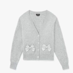 kate spade Embellished Bow Cardigan Grey Melange XXL NWT